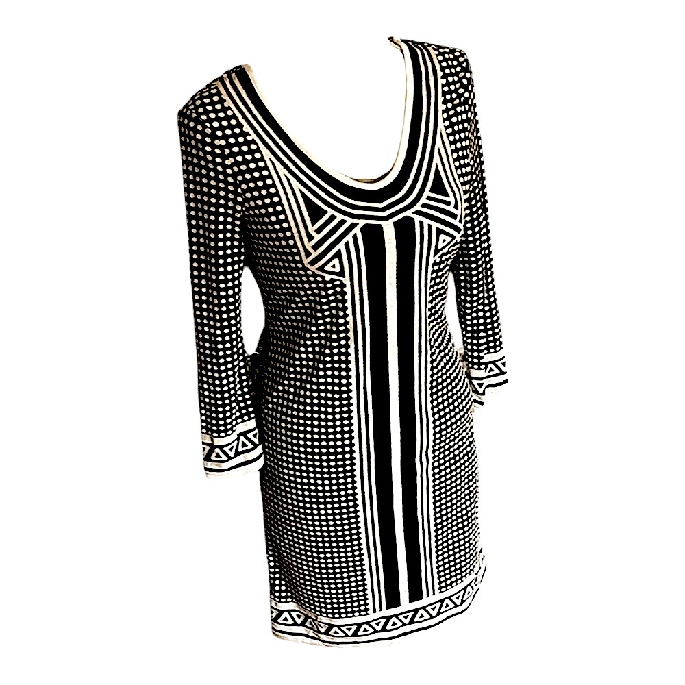 Max Studio Black and White Sheath Dress with 3/4 Sleeves